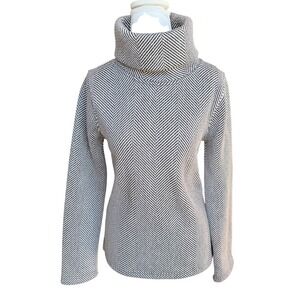 J.Crew Womens Herringbone Funnel Neck Pullover Fleece Lined Sweatshirt Black S